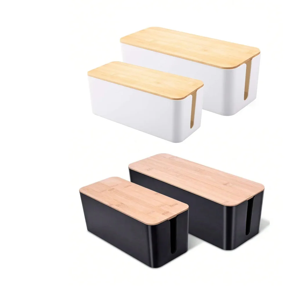 

Cable Management Box, Cord Box Hider,Extension Socket Cord Organizer Box with Bamboo Wood Cover for Router Desk Power Strip