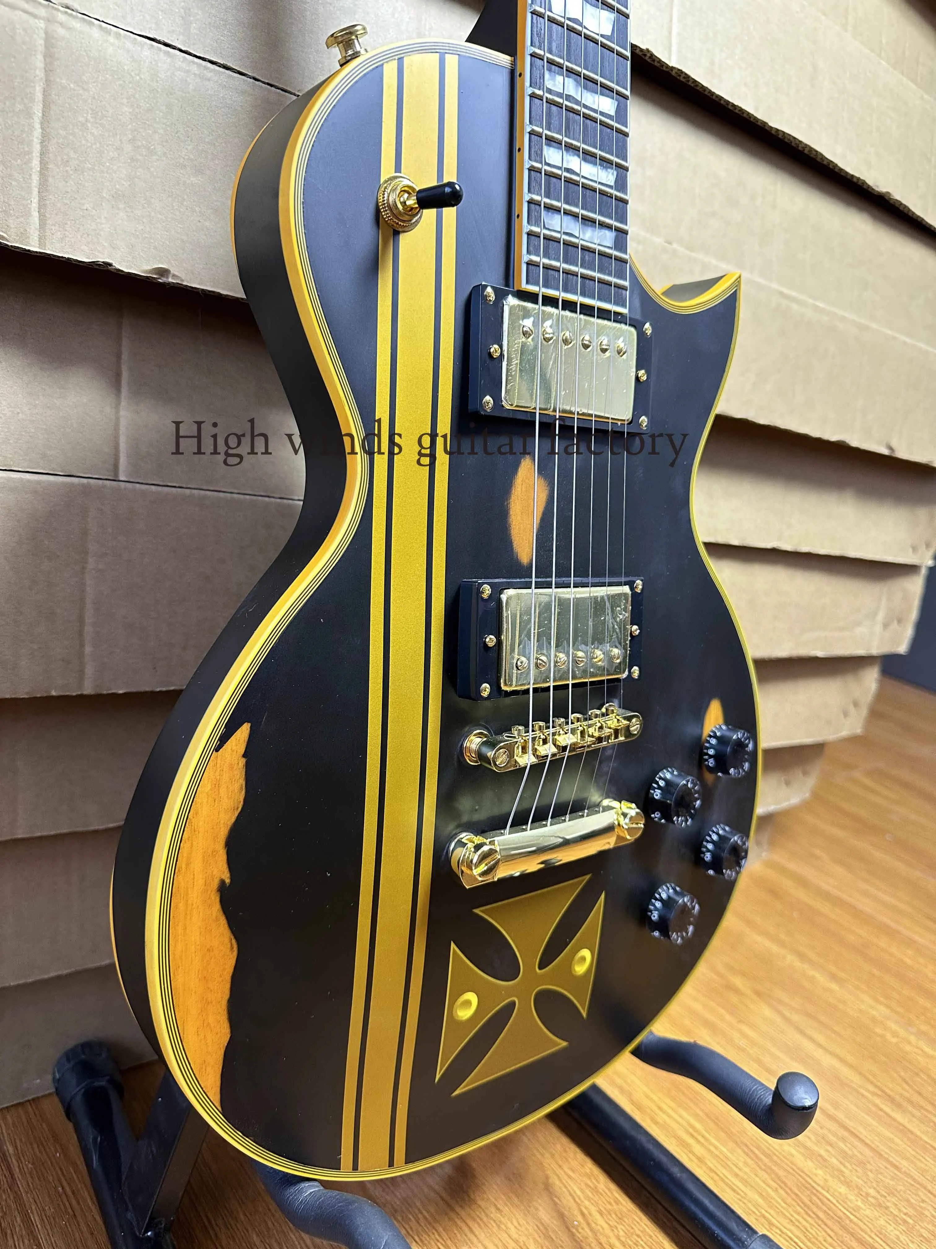 Black Standard Series James Hetfield Iron Cross Electric Guitar Gold Hardware