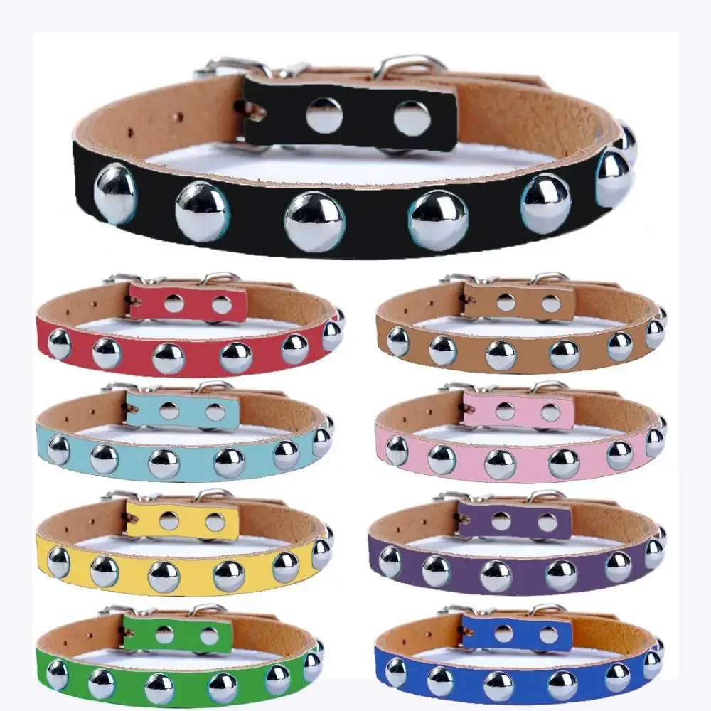Coleira punk de couro para cães de estimação, coleira para cachorro e gato, rebite para cães pequenos, coleira de produto para animais de estimação
