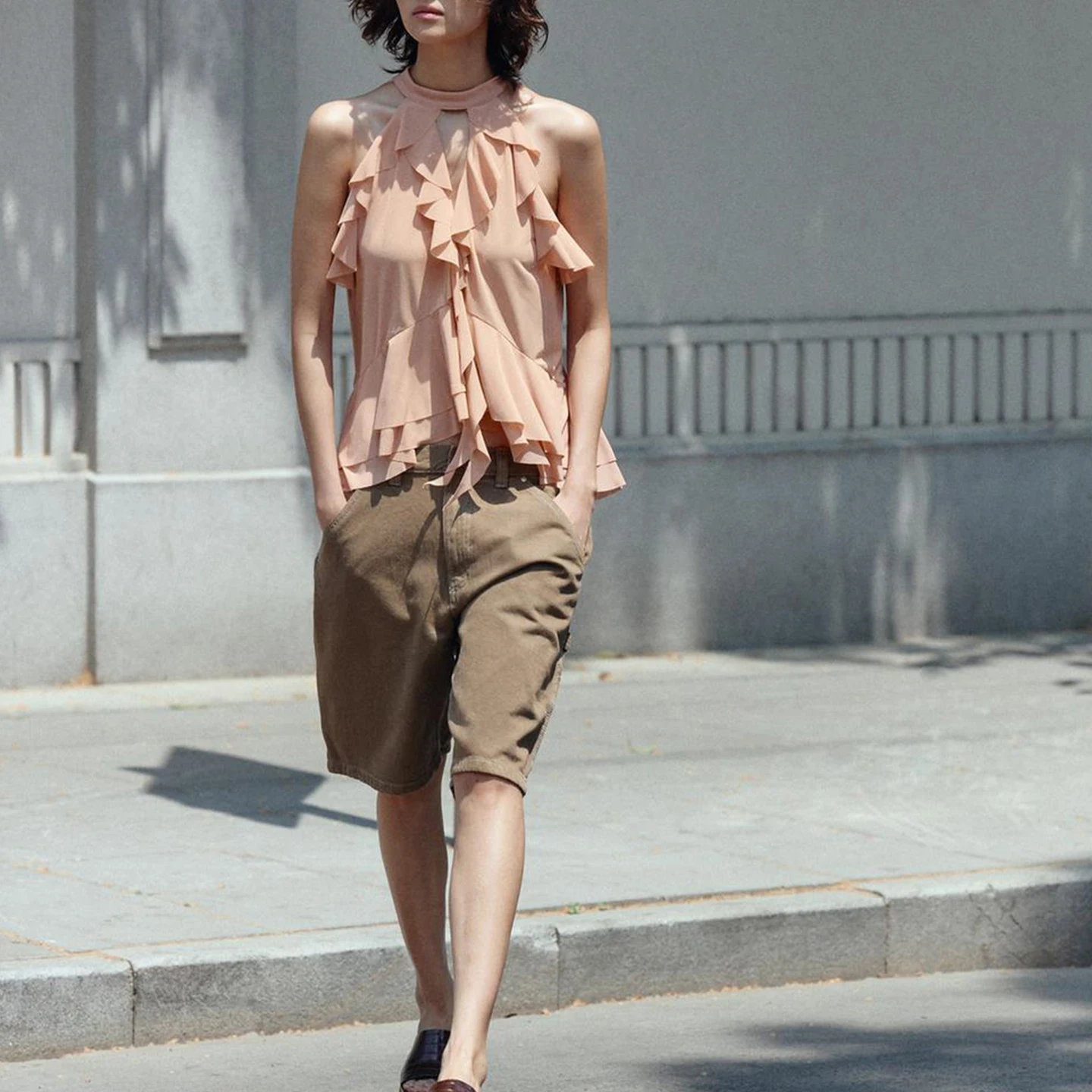 Fashionable Multi-Color Collarless Neckline Women's Top Decorative Overlap Design Summer New Arrival ZADATA Brand Loose Fit