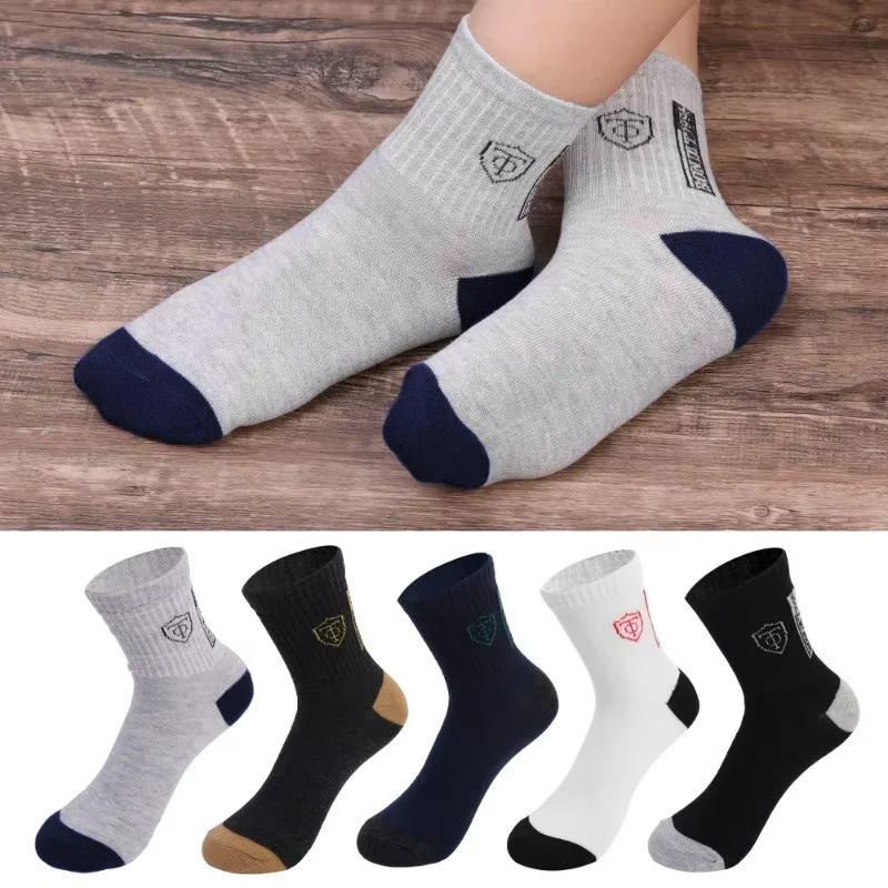 5Pairs Mens Cotton Sports Socks Spring and Autumn Leisure Sweat Absorbent Comfortable Breathable Basketball Socks Meias EU 38-43