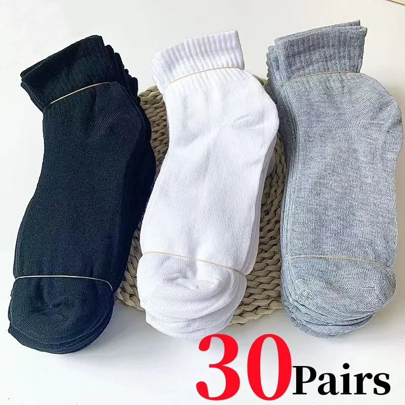 30Pairs/Lot Men\'s Socks Midtube Business Socks High Quality Polyester Cotton Breathable Soft Thin Socks Solid Color Medium Socks