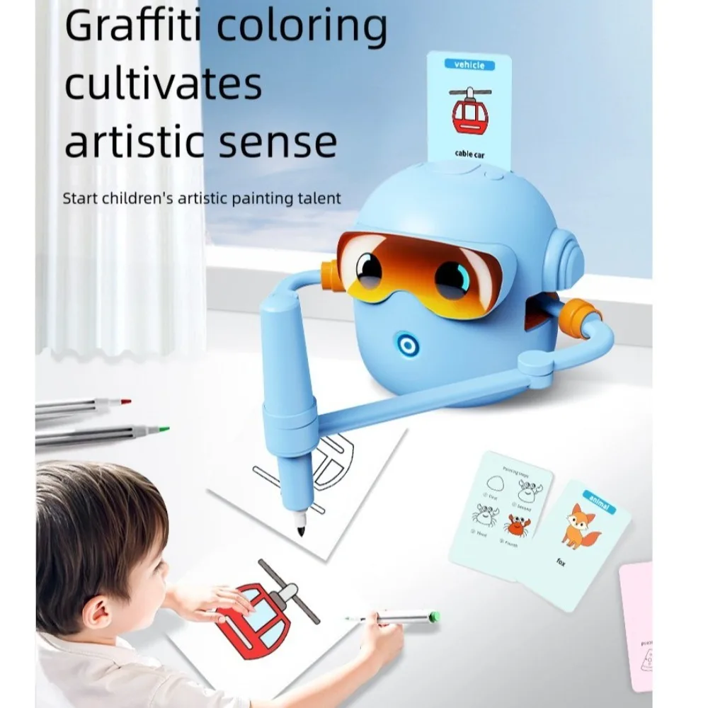 Robot de dessin interactif avec 100 cartes de mots et 14 stylos de couleur, jouet éducatif, Robot de peinture magique