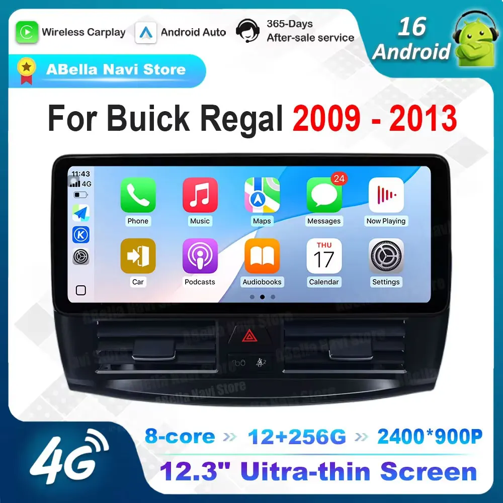 Android 16 System for Buick Regal 2009 - 2013 Car Video Multimedia Player Navigation GPS Wireless Carplay WiFi QLED Touch Screen