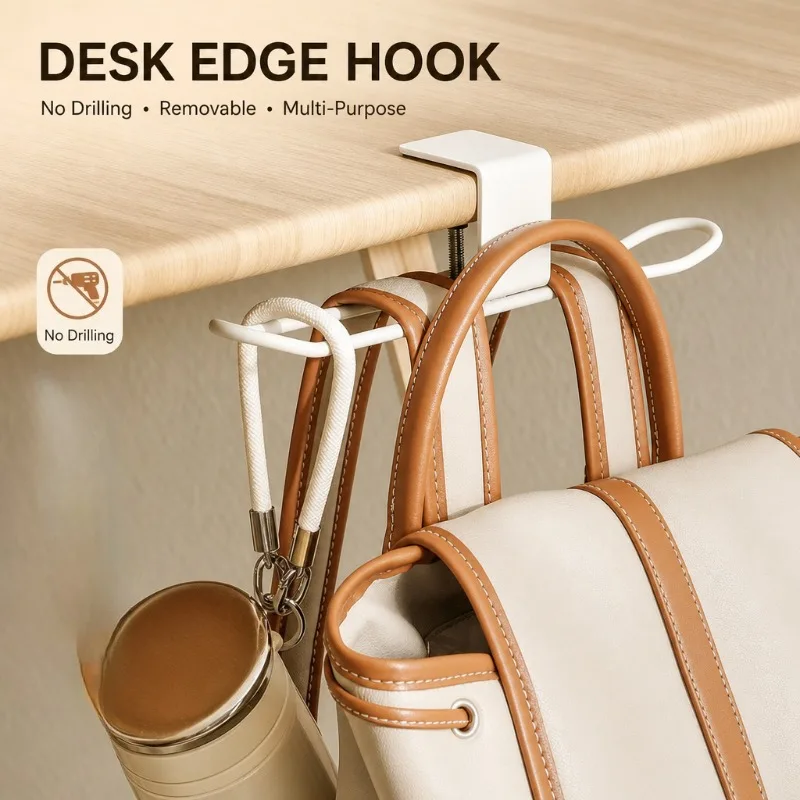 Removable Desk Edge Hook No Drill Clamp On Table Hanger Multi-Purpose Bag Water Cup Hat Organizer Hook For Office Dorm Desktop