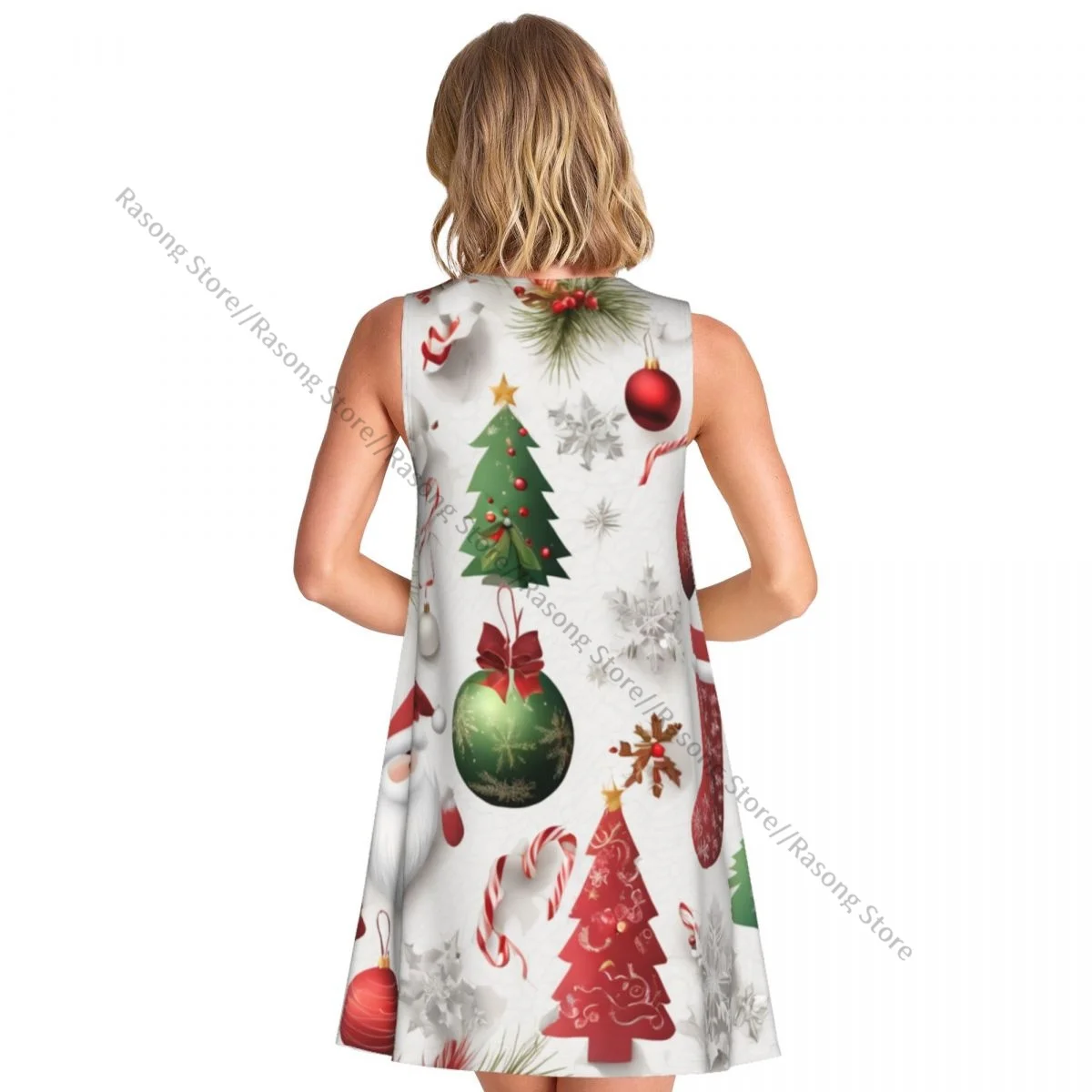 女性のドレスクリスマスツリーサンタクロース雪の結晶要素夏カジュアル Tシャツビーチカバーアップタンクドレス