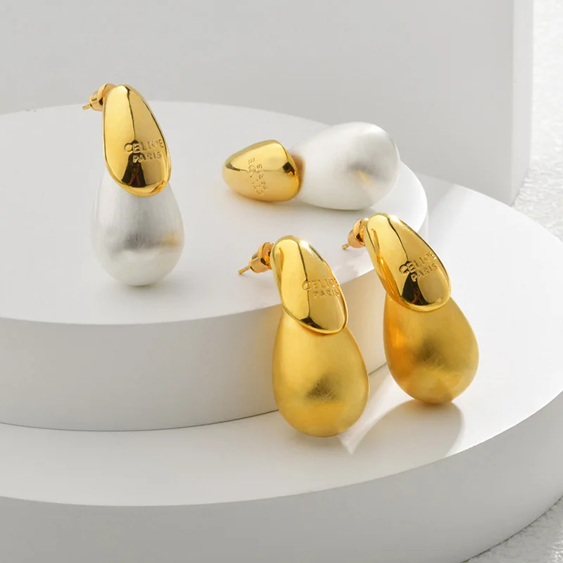 

Gold Plated Thick Texture Geometric Water Droplets Earrings for Women Fashion Glossy Vintage Jewelry Accessories Gifts