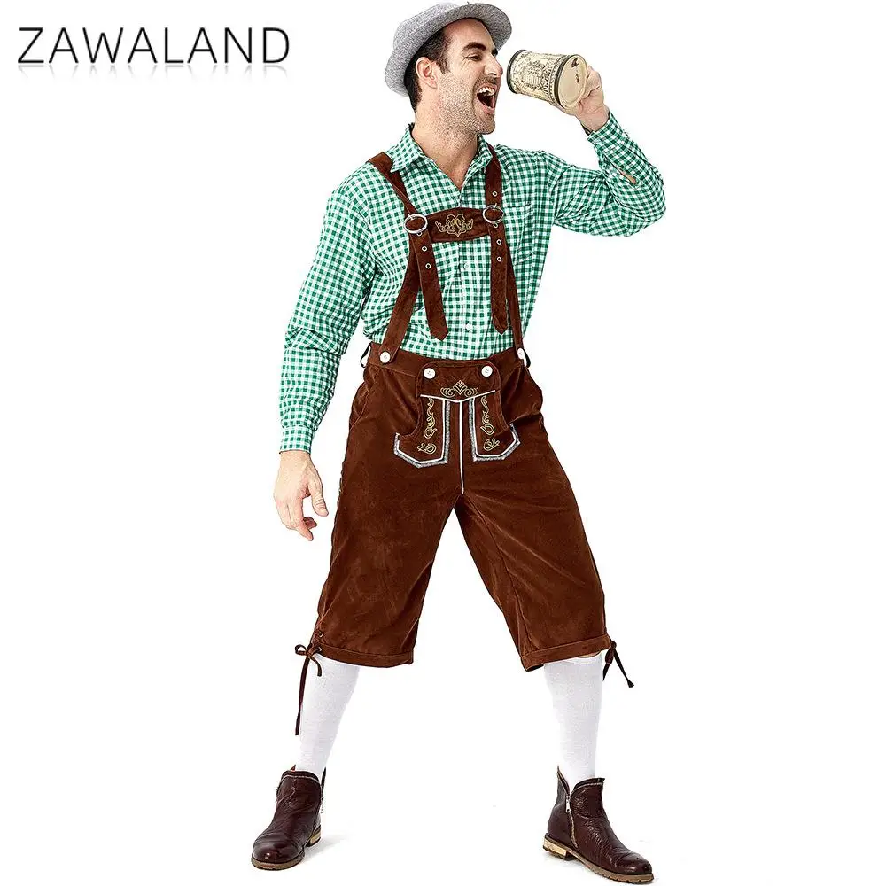 Zaw aland Bier Festival Mann Plaid Shirt Set Erwachsenen Urlaub Party lustige Overalls Anzug Mode Cosplay Kostüm Performance Kleidung