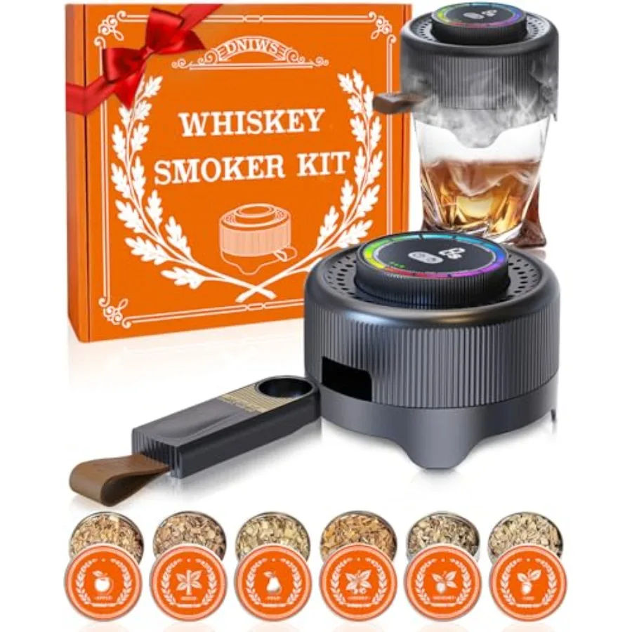 

Electric Whiskey Smoker Kit with Adjustable Smoke Levels ＆ LED Timer Ring Rechargeable Cocktail Smoker Kit with 6 Wood Chips Ol