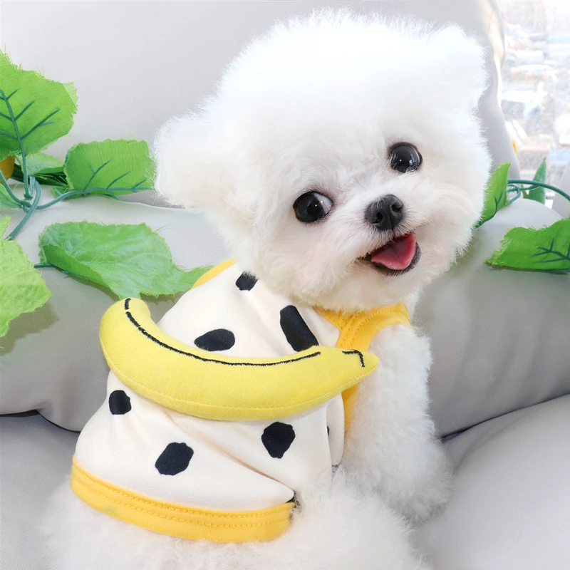 2023 New Summer Cute Dog Clothes Thin Style Pet Banana Sling Bichon Cool Vest Puppy Soft Fruit Pet Clothing Wholesale XS-XL