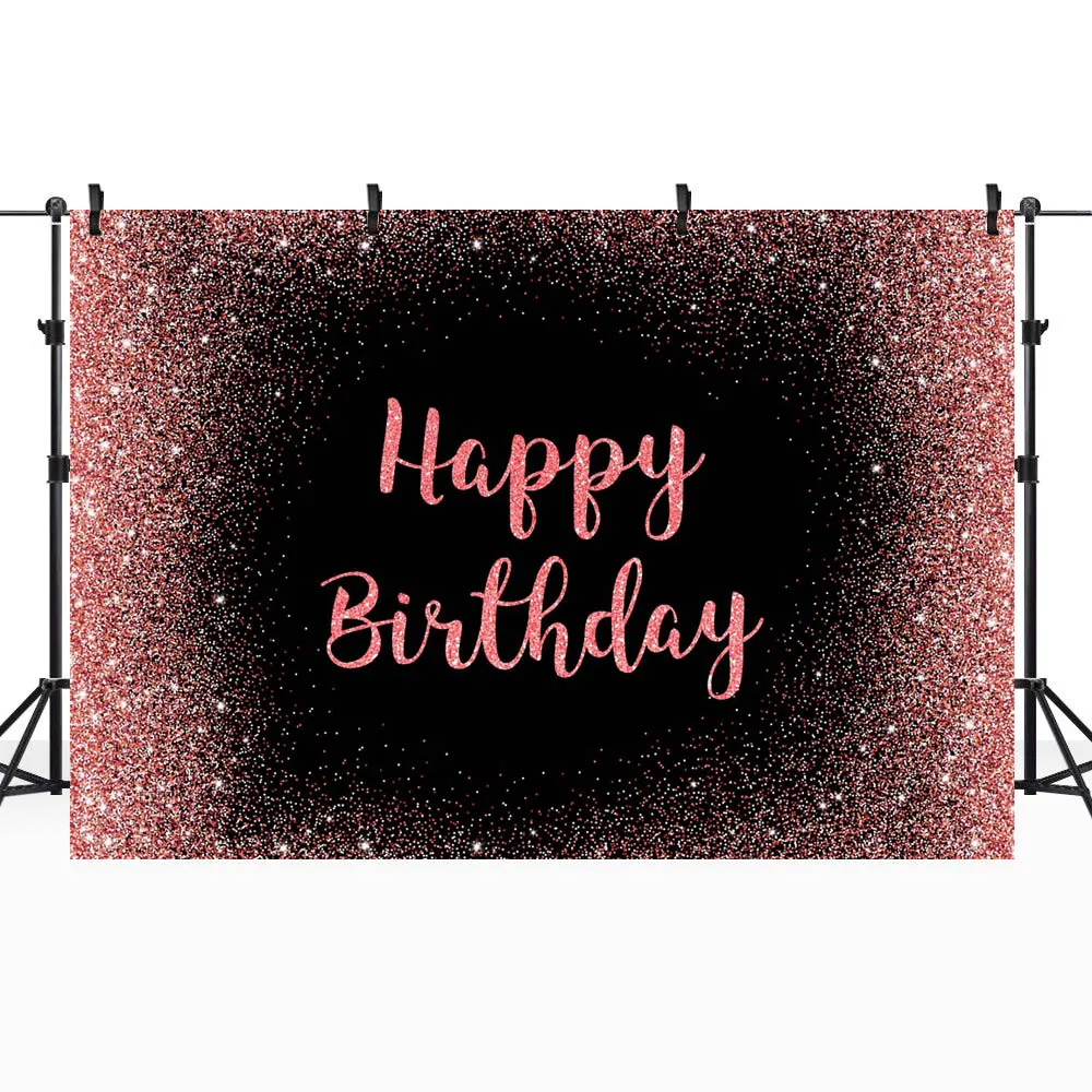Mocsicka-Fondo de feliz cumpleaños para mujer y niña, cartel personalizado negro, lunares rosas brillantes, decoración de fiesta de cumpleaños