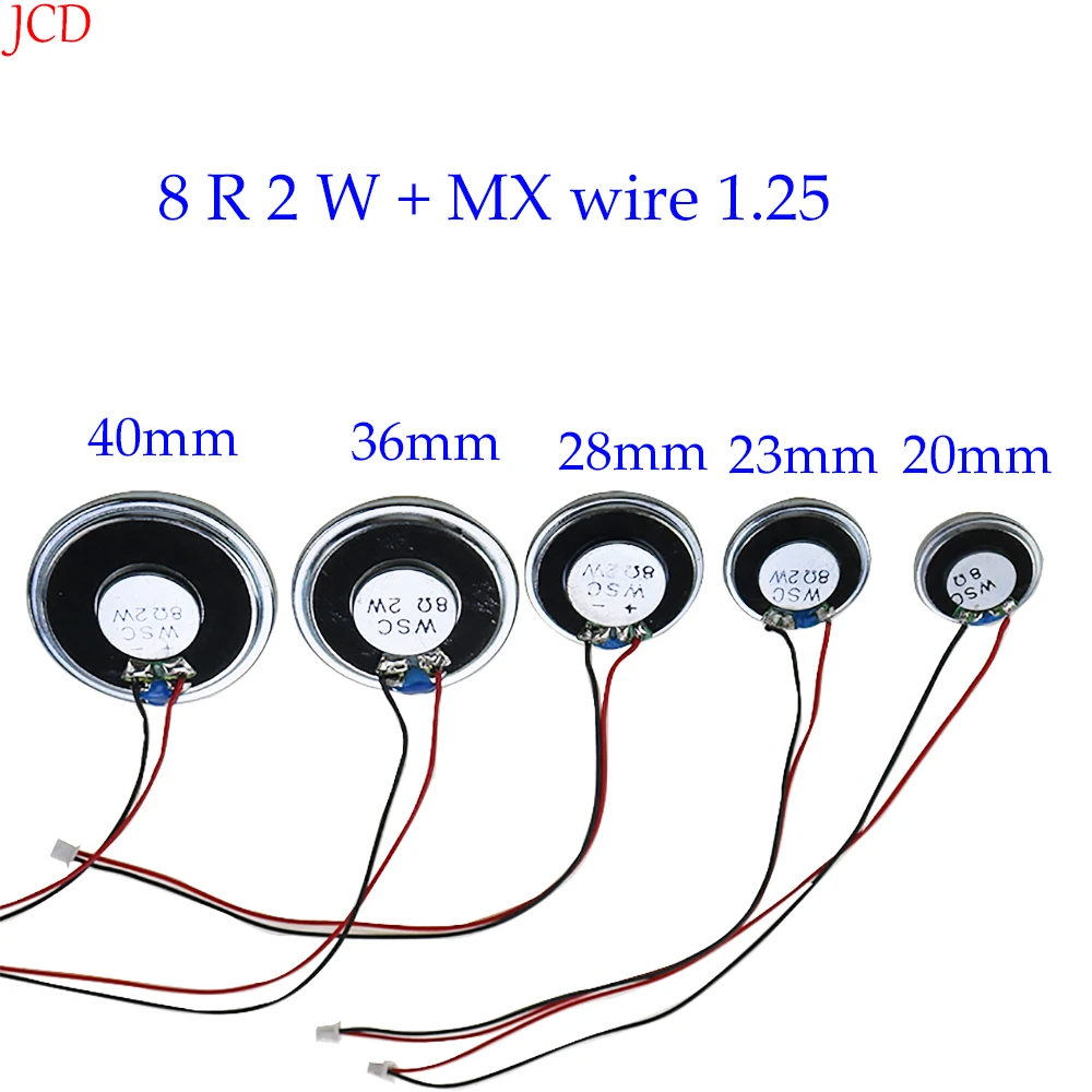 2 sztuki Ultra cienki głośnik 8 omów 2 watów 2 W 8R średnica 20MM 23MM, 28MM 36MM 40MM z drutem MX 1.25 Terminal, długość drutu 15cm