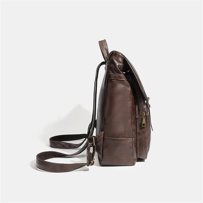 Nesitu High Quality Vintage A4 Coffee PU Leather Men Women's Backpack Girl Female Travel Bag M25792