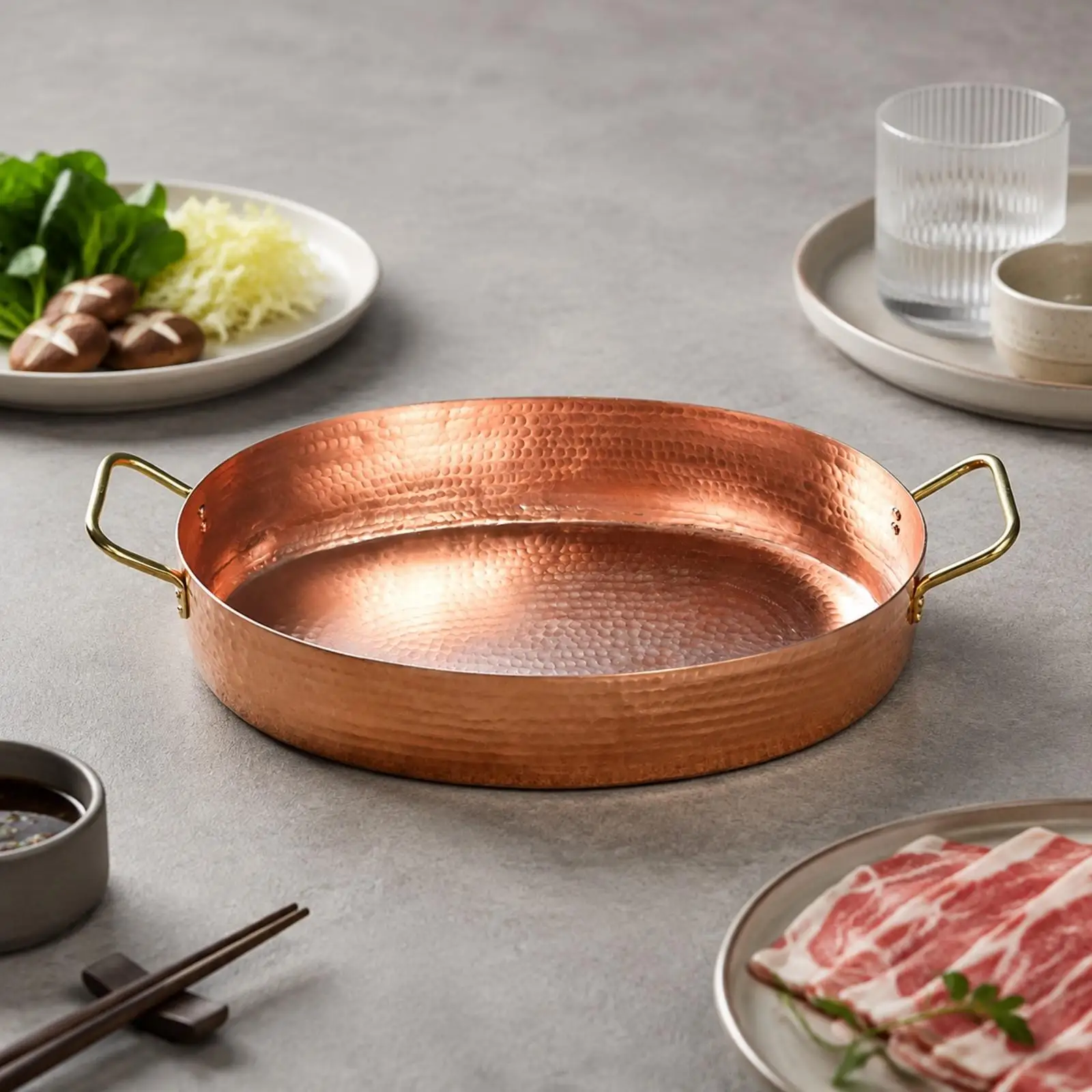 Uncoated Hand Hammered Copper Oval Pot for Boiling Simmering and Serving with Sturdy Side Handles for Home Kitchen