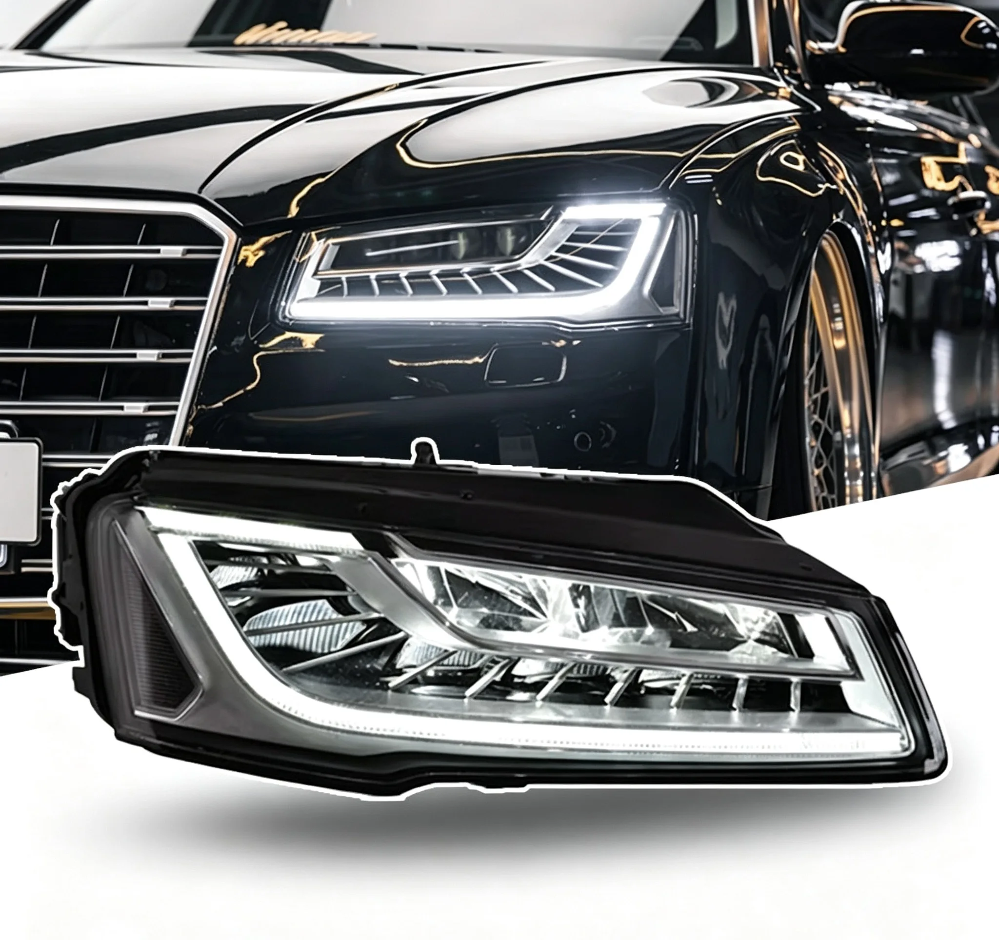 LED Headlight Assembly For Audi A8L D4 2014-2017, New Style Full LED Matrix Headlamp, No Bumper Replacement Required, Modified F