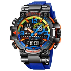 Luxury STRYVE Men's Fashion Watch with box Digital-Analog Dual Calendar Week Waterproof Watches Fashion sport Student Watch