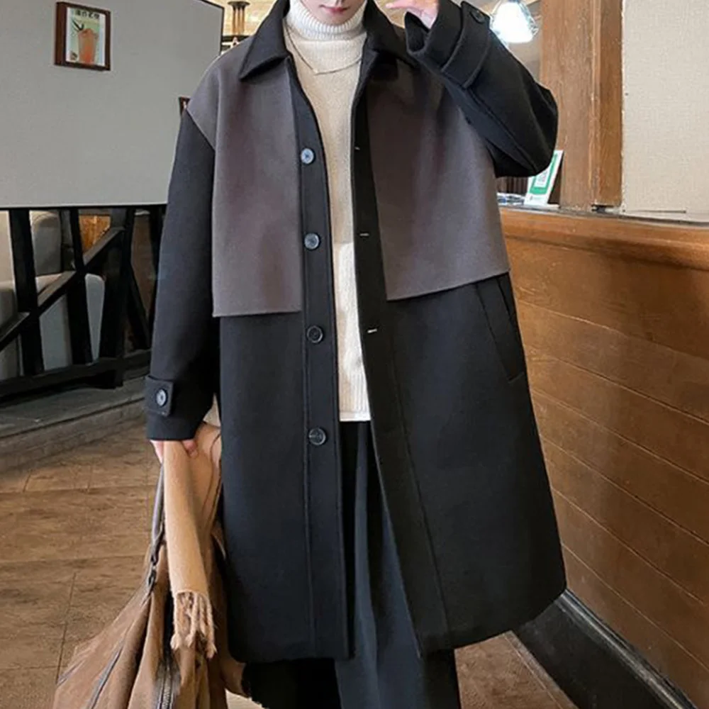 Mens Trench Coat Contrast Business Casual Cape Coat Autumn Streetwear Fashion Korean Commuter Long Coat Men'S Clothing 2024