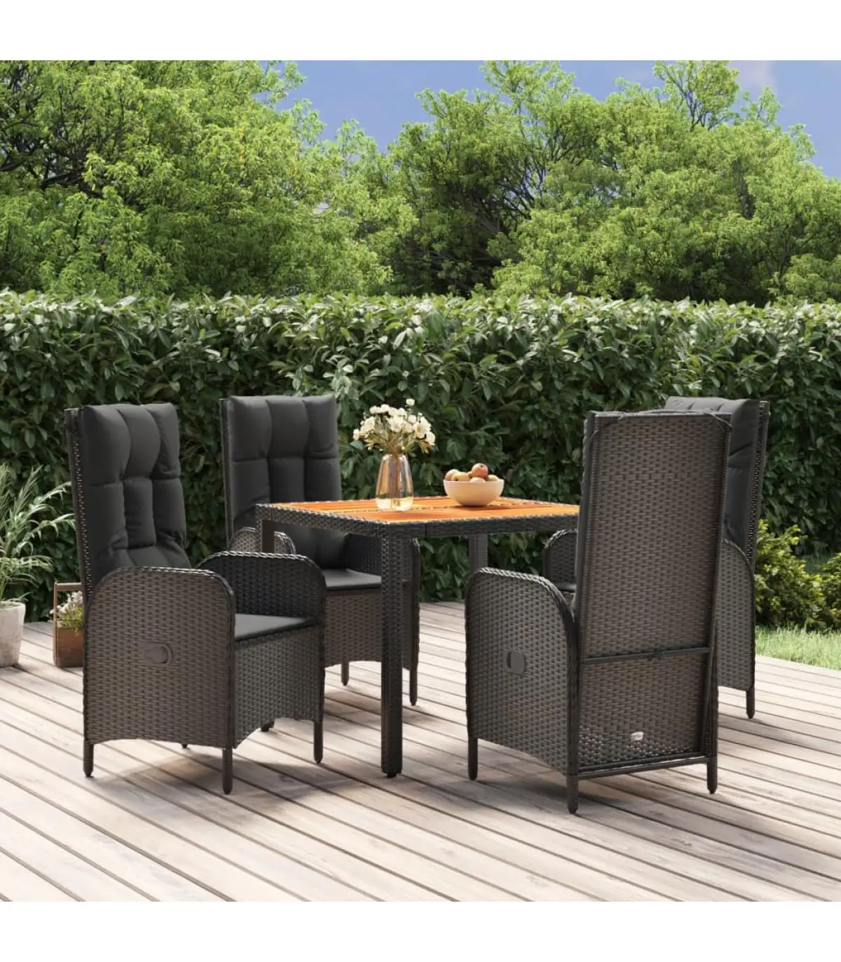 Garden Sets 5 PCs Garden Furniture Set with Black Synthetic Rattan Cushions