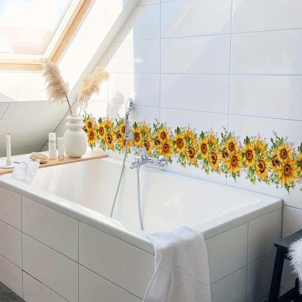 2PC Removable Sunflower Wall Stickers Waterproof PVC Decals For Kitchen Bedroom Sunflower & Flowers Stickers Decorative view 2