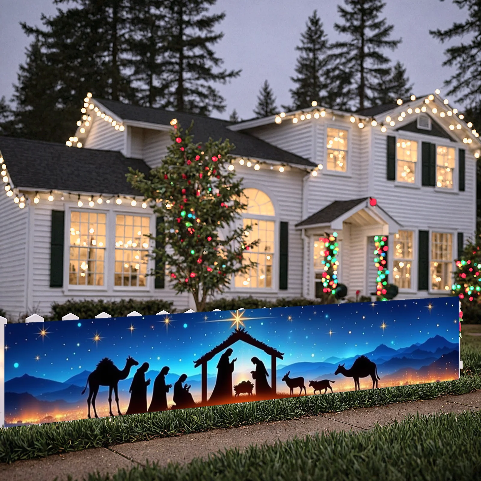 Christmas Celebration Vivid Colors Starry Night Banner Religious Banner High Quality Material Nativity Scene Banner For Family - Image 3