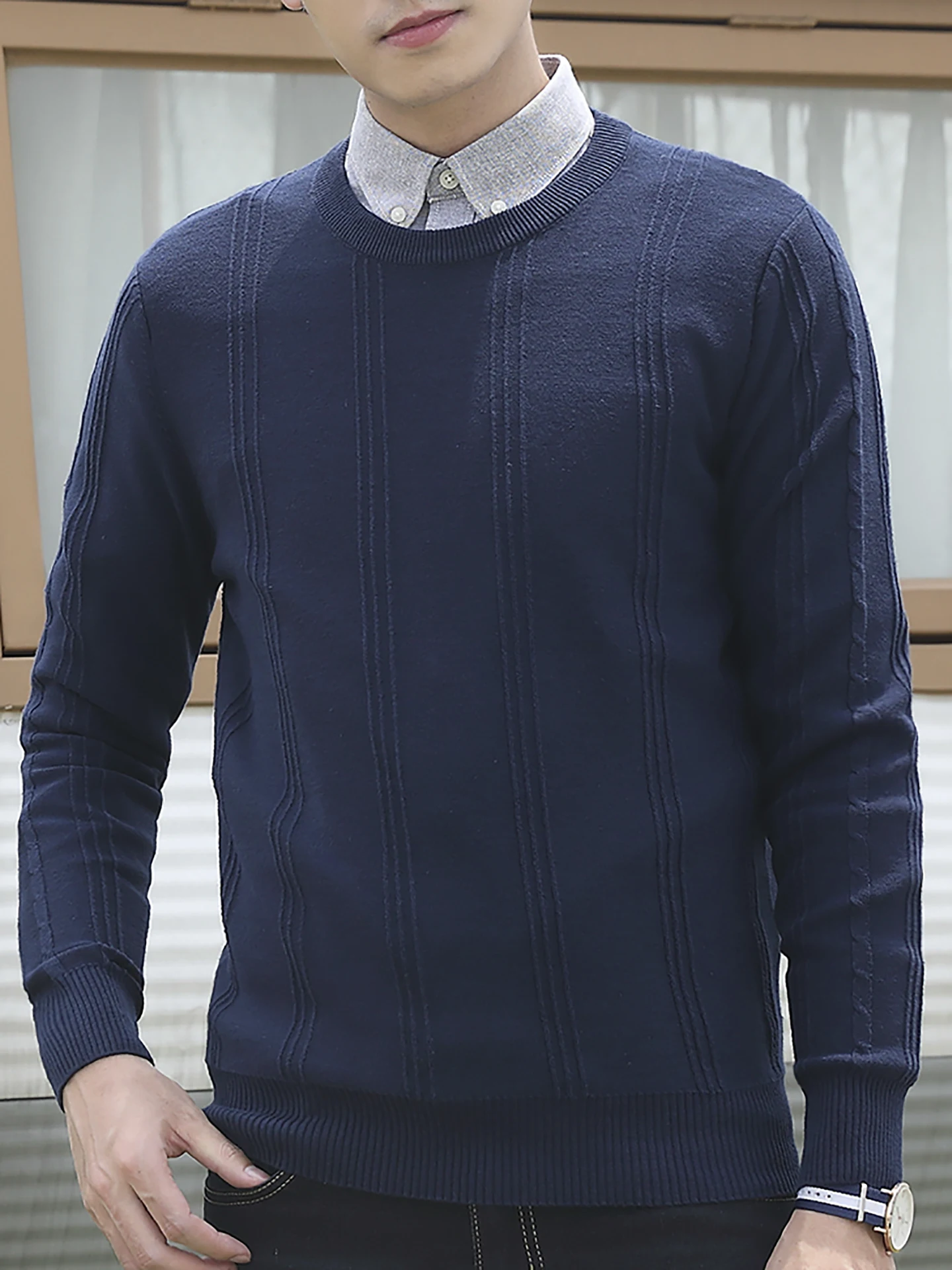 

Мужской хлопковый свитер с длинным рукавом, осенне-зимний, приталенный, с круглым вырезом, вязаный, модный, теплый, из пряжи, повседневный стиль