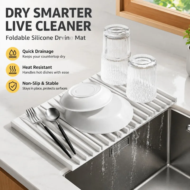 Foldable Draining for Kitchen Dining‑table Anti‑slip Water‑filter Gadget with Hanging‑loop Design Conveniently Drain Residual