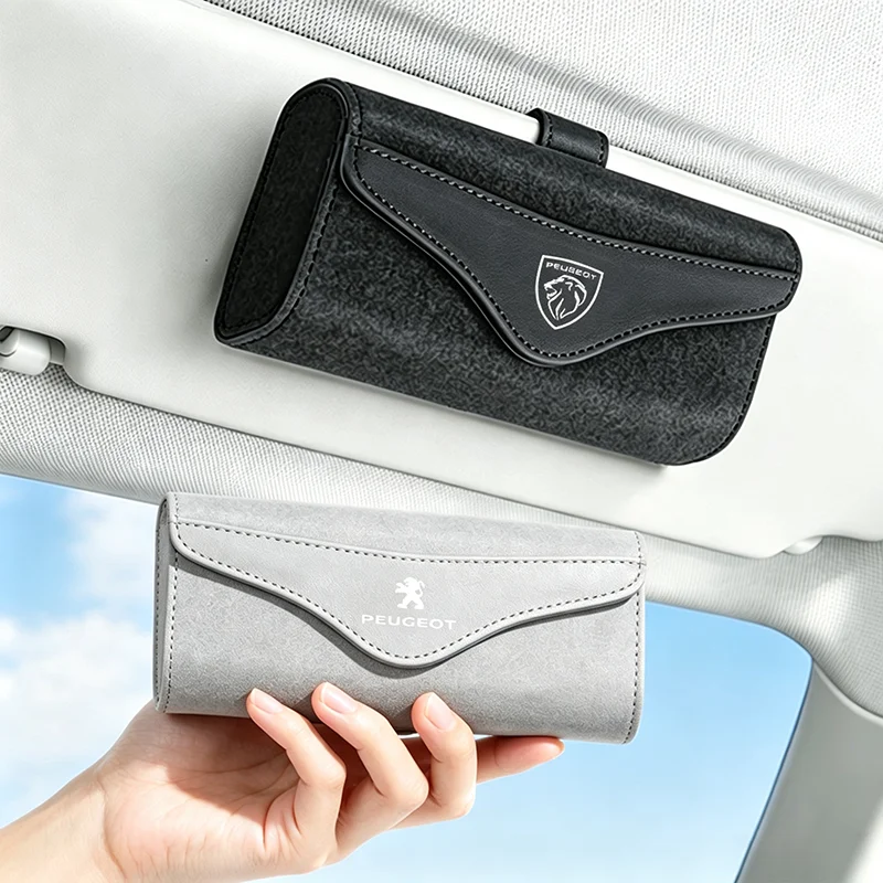 Auto-Brillenetui aus Wildleder mit Magnetverschluss und Reifenventilhalterung für Peugeot 206 307 308 3008 207 208 407 4008 408 508 2008 5008 301 205 – Detail 1