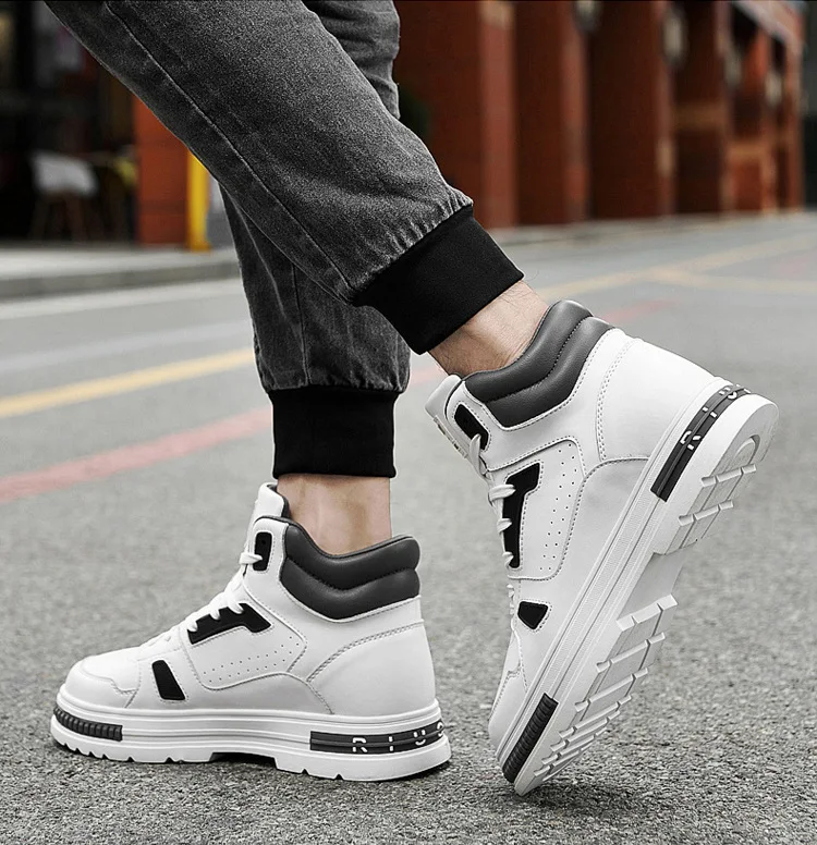 New Height Increasing 6/8CM Men's Leather Boots Breathable Casual Shoes Athletic Jogging Gym Shoes Fashion Leather Sports Shoes