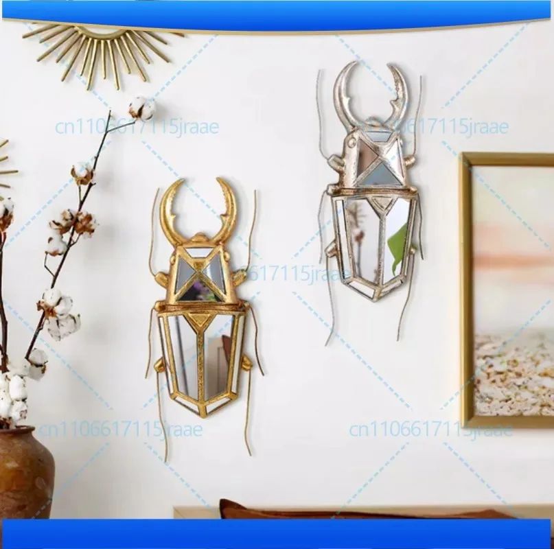 Golden Insect Mirror Insect Beetle Resin Handicraft Mirror Pendant Wall Decoration Mirror Wall Hanging Centipede Room Decor