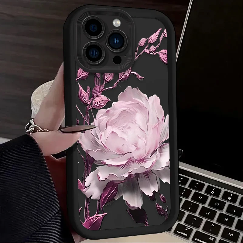 White Pink Flower Soft Phone Case For iPhone 17 Air 16 16E 15 14 13 12 11 Pro Max X XS X S Max XR SE 2020 SE4 7 8 Silicone Cover view 3