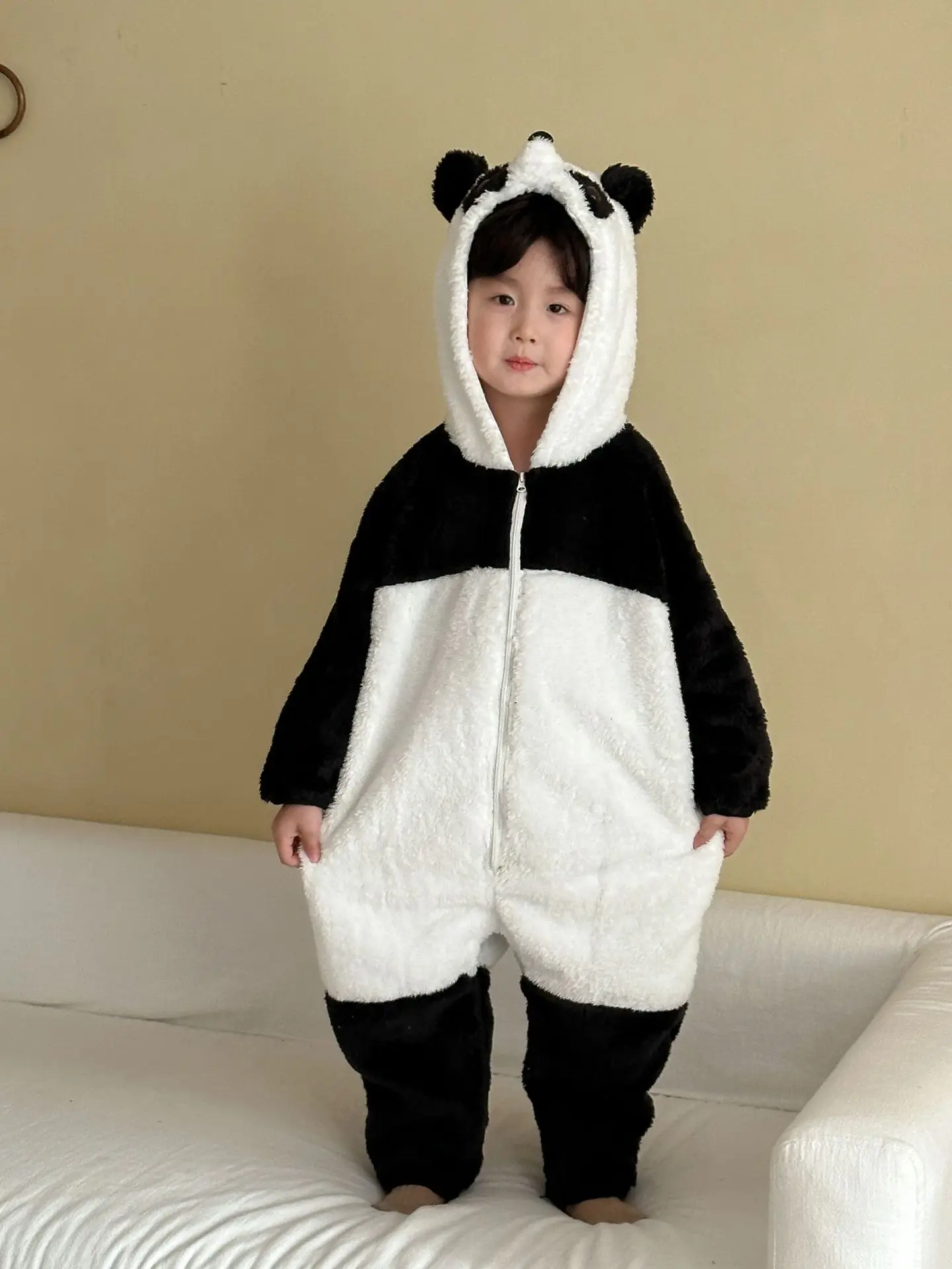 Bild 6: 2025 Winter Neue Kinder Flanell Decke Onesie Schwellen Plus Samt Dicken Jungen Warme Overall Mädchen Panda Mit Kapuze Nachtwäsche Robe