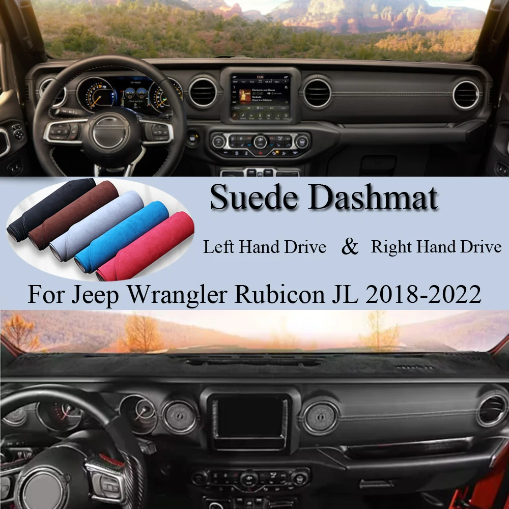 

Suede Leather Dashmat Dashboard Cover Pad Dash Mat Car Accessories Sunshade For Jeep Wrangler Rubicon JL 2018-2022 2019 2020