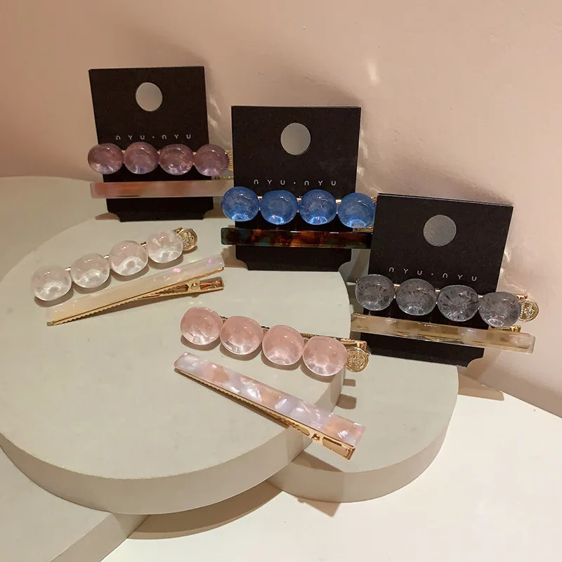 

Корейский набор из двух предметов Super Fairy Water Ripple Ice Прозрачный маленький овальный универсальный зажим для челки с уксусной кислотой Пара