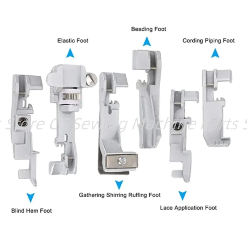 6Pcs Presser Foot Set for Singer 14U Household Multi‑Function Overlock Machine Gathering,Elastic,Cording Piping,Blind Hem,Lace..