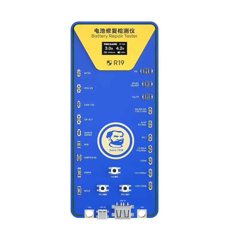 ช่าง R19 2in1 Battery Repair Tester Activetion การตรวจจับ Board แก้ปัญหาแบตเตอรี่ Pop-Ups การเข้ารหัสสำหรับ IPhone 5-13 Android
