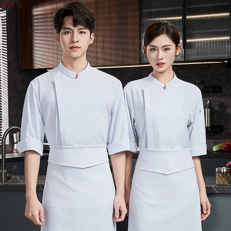 Summer Thin Breathable Mesh Stand Collar Chef Jacket with Medium Sleeves for Hotel, Western Restaurant, Steakhouse, Cake Baking