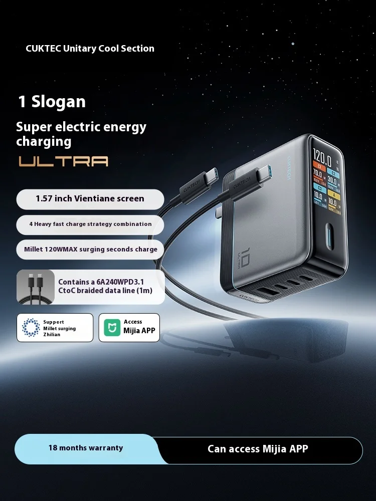 CUKTECH 10 Super Electric Energy Charger PD3.0 Ultra-120W GaN Multi-Port Fast Charger with Screen for iPhone 16/MacBook/Xiaomi15 - Image 3