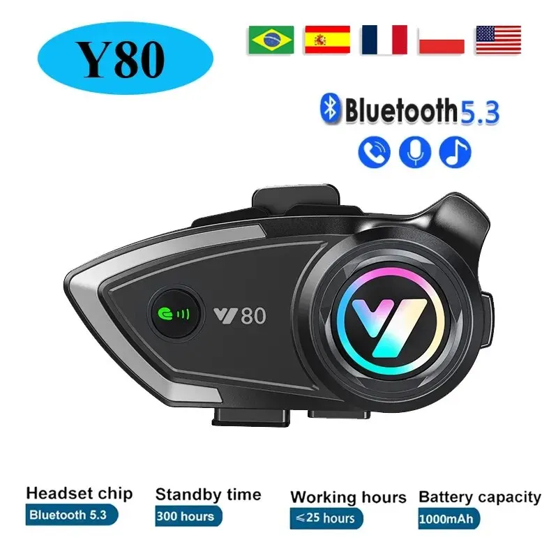 Y80 Motorcycle Helmet Bluetooth Headset Wireless V5.3 Handsfree Call Music Earphone for Riders Moto GPS Waterproof Headphone