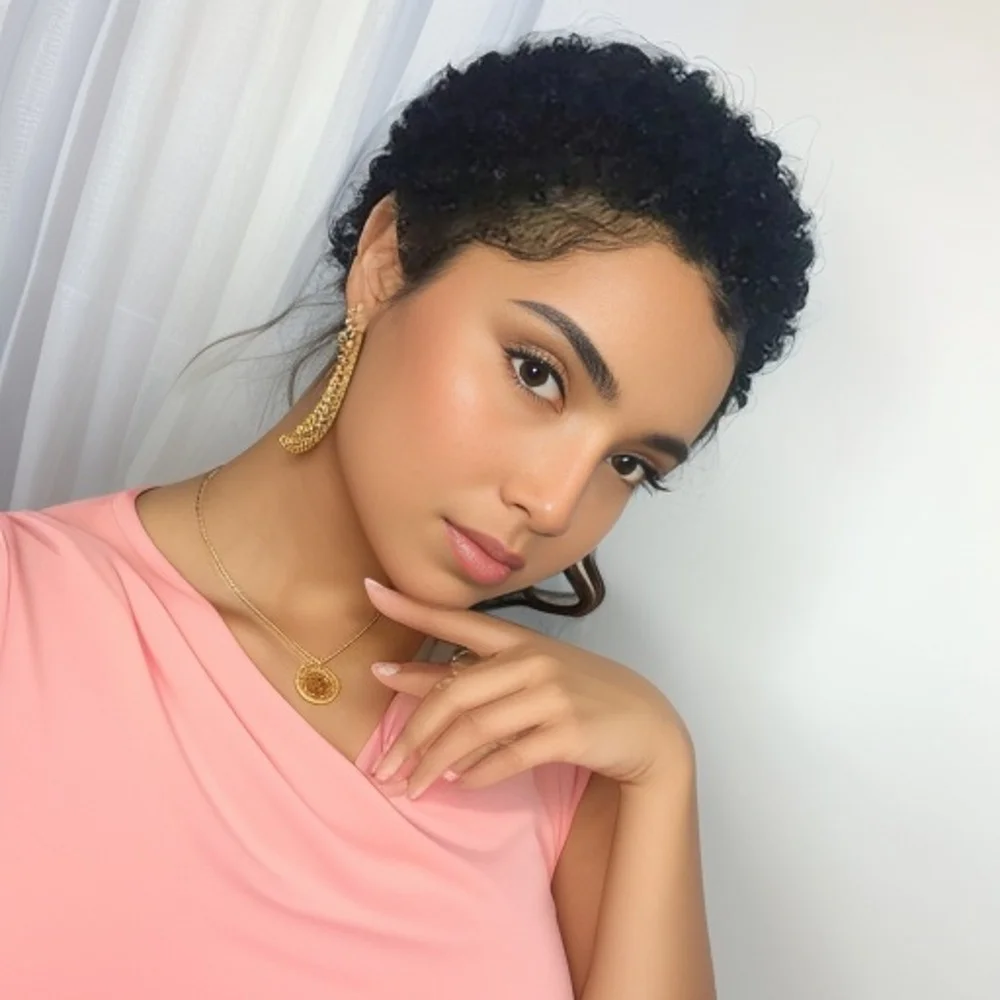 여성용 짧은 곱슬머리 인모 풀머신 가발