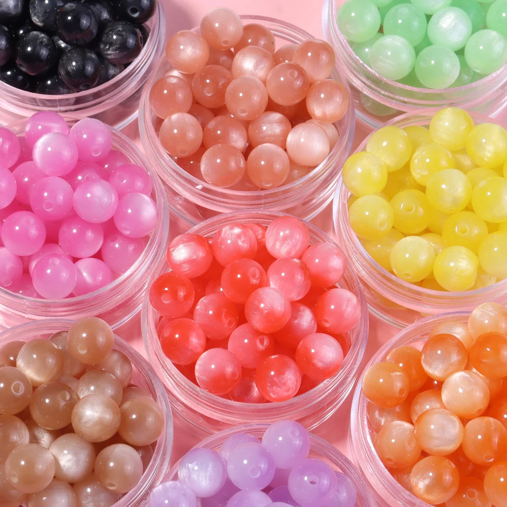 20-50Pcs 8/10/12mm Resin Imitation Cat Eye Round Beads Color Loose Spacer Bead for Ornament DIY Crafts Decor Beading Accessories