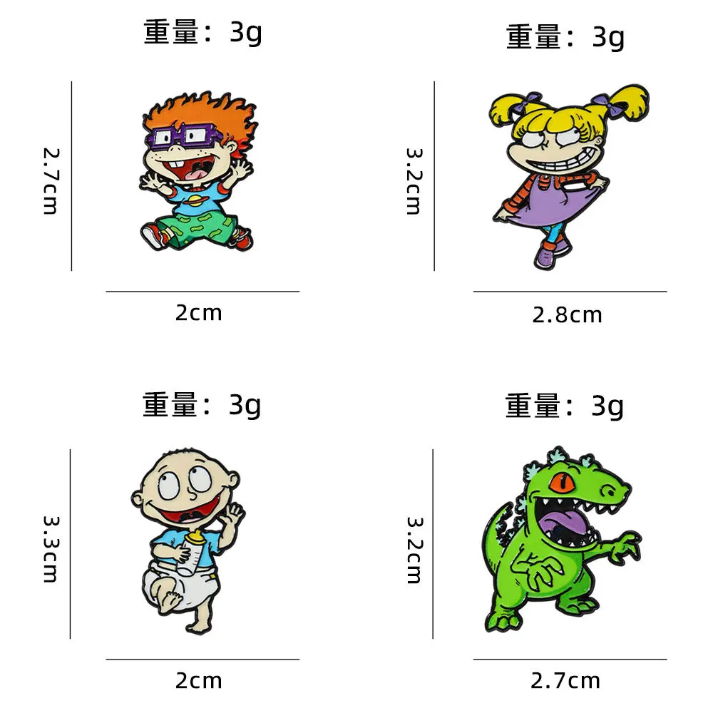 4‑Piece Retro Cartoon Enamel Pins Set, Funny Dinosaur & Classic Animation Character Lapel Brooches, Fashion Accessory for Bag view 5