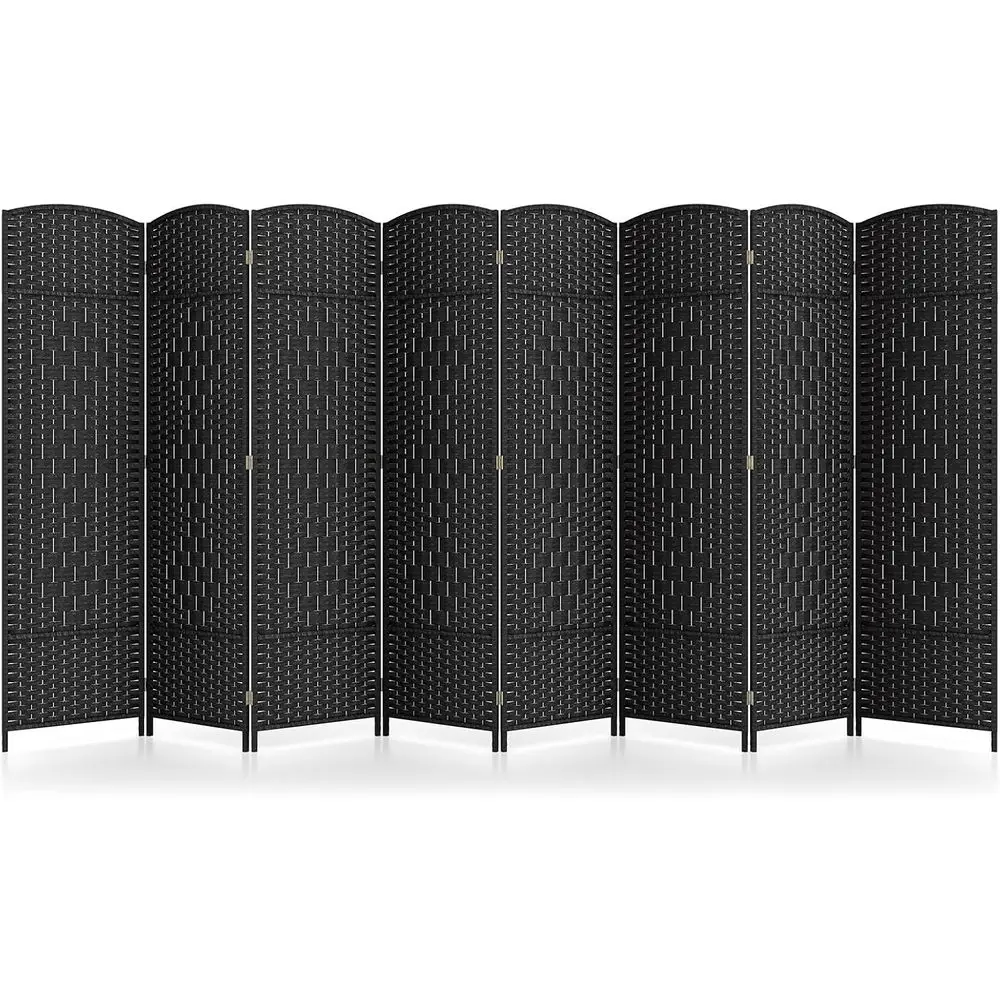 8-Panel Tall Woven Privacy Room Divider, Black, Solid Wood, Handwoven Diamond Pattern, No Assembly Needed