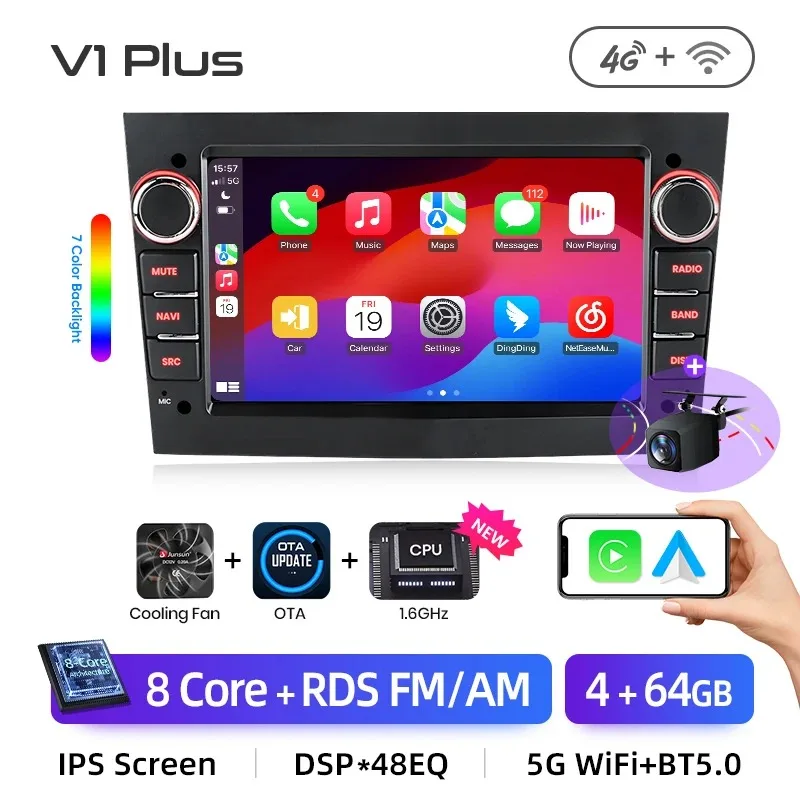 Junsun 7 inch autoradio voor Opel Astra H J Vectra Vauxhall Antara Zafira Corsa CarPlay Android Auto FM RDS DSP GPS Multimedia