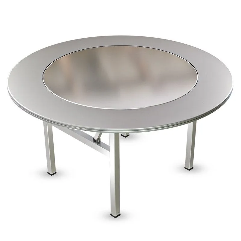 Banquet table Hot pot Built-in household folding table Thickened large round table, folding stainless steel turntable with