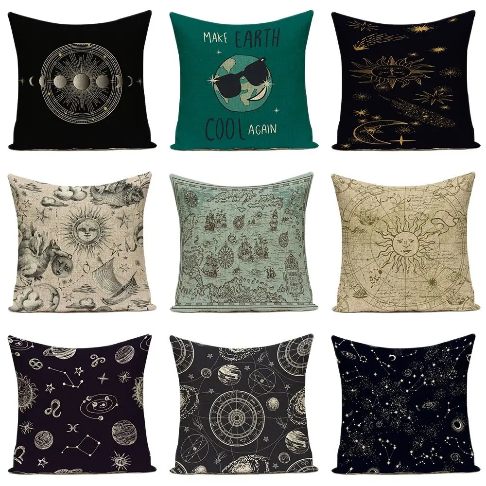 Outer Space Planet Cushion Cover Decorative Brahma Pillows Case Print Sofa Car Cushions Covers Cartoon Sun Pillows Cases 45*45Cm