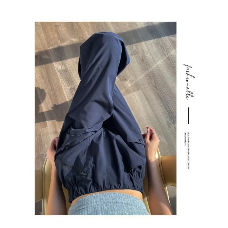 Ropa de mujer Color sólido elástico cintura alta bolsillo Harem Casual suelta moda Leggings pantalones deportivos