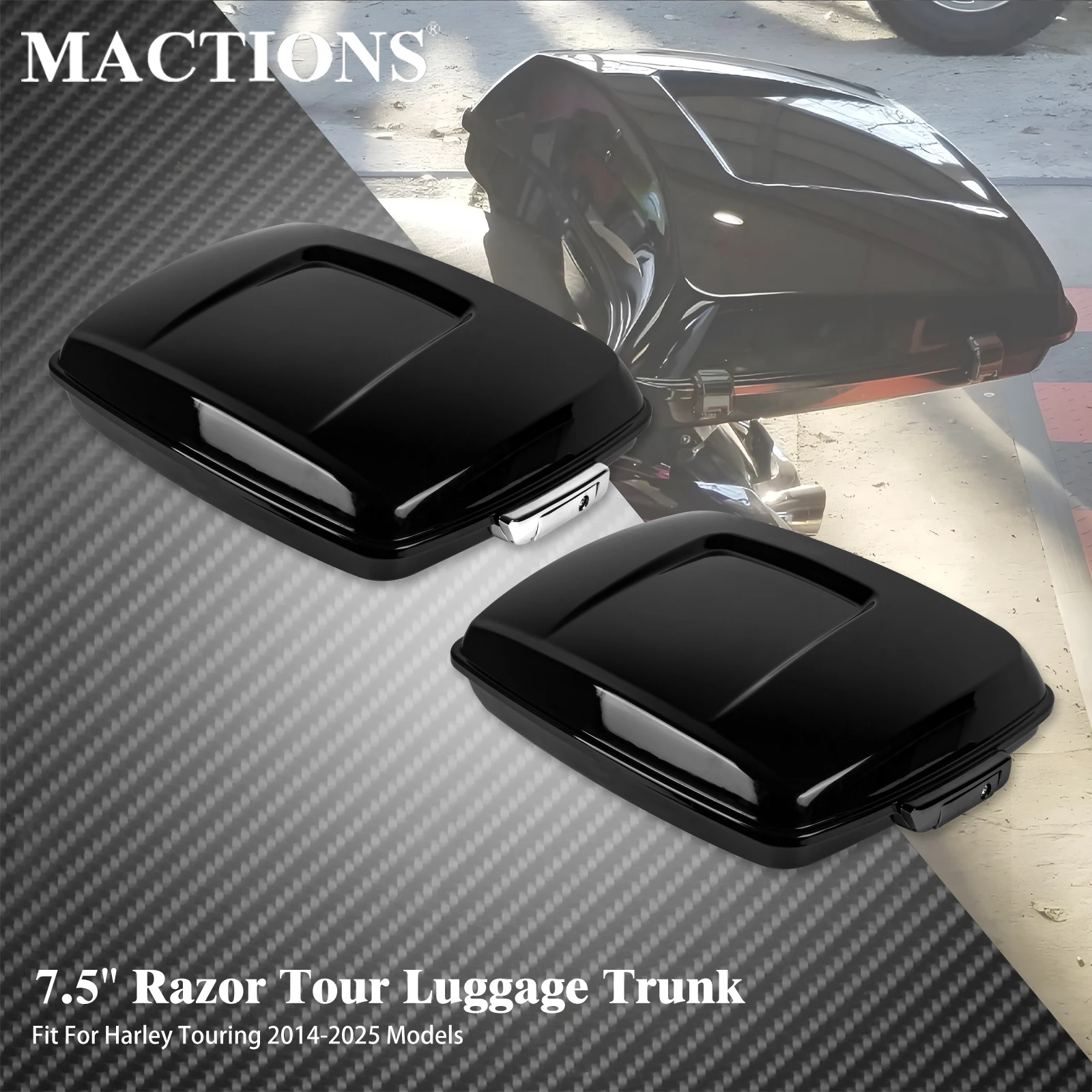 

Motorcycle 7.5" Razor Tour Luggage Trunk Saddlebag Tail Box With Latches For Harley Touring Road King Street Electra Glide 14-25
