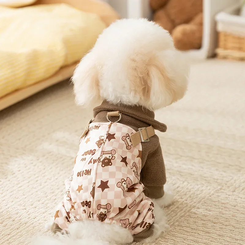 Autumn and Winter Dog Cartoon Cute Bear Four Leg Hoodie Adjustable Four Leg Cat Strap Pants Pet Dog Clothing Puppy Clothes