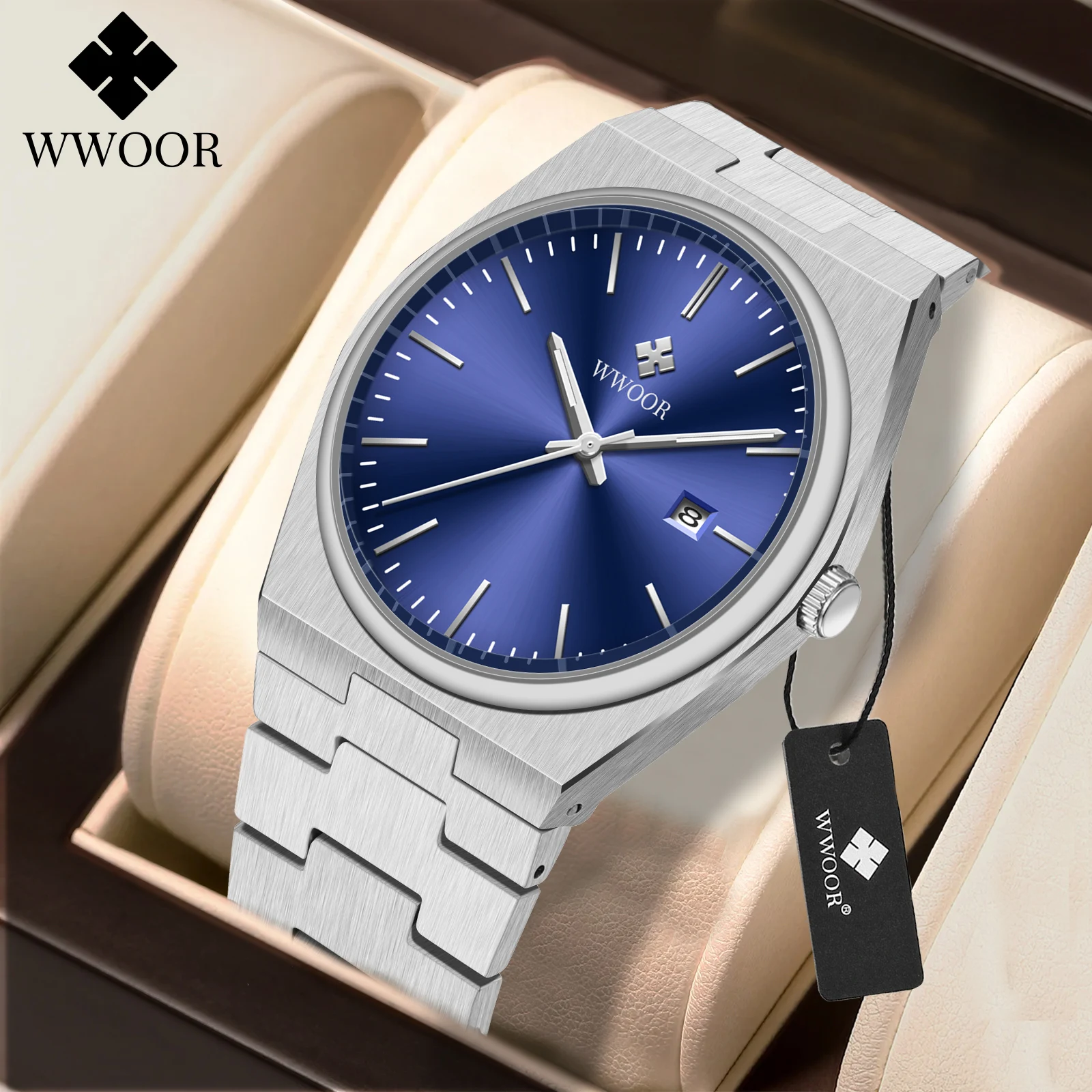 WWOOR New 41mm Men Luxury Brand Quartz Watch For Men Sapphire Glass 316L Stainless Steel Waterproof Luminous Man\'s Wristwatches