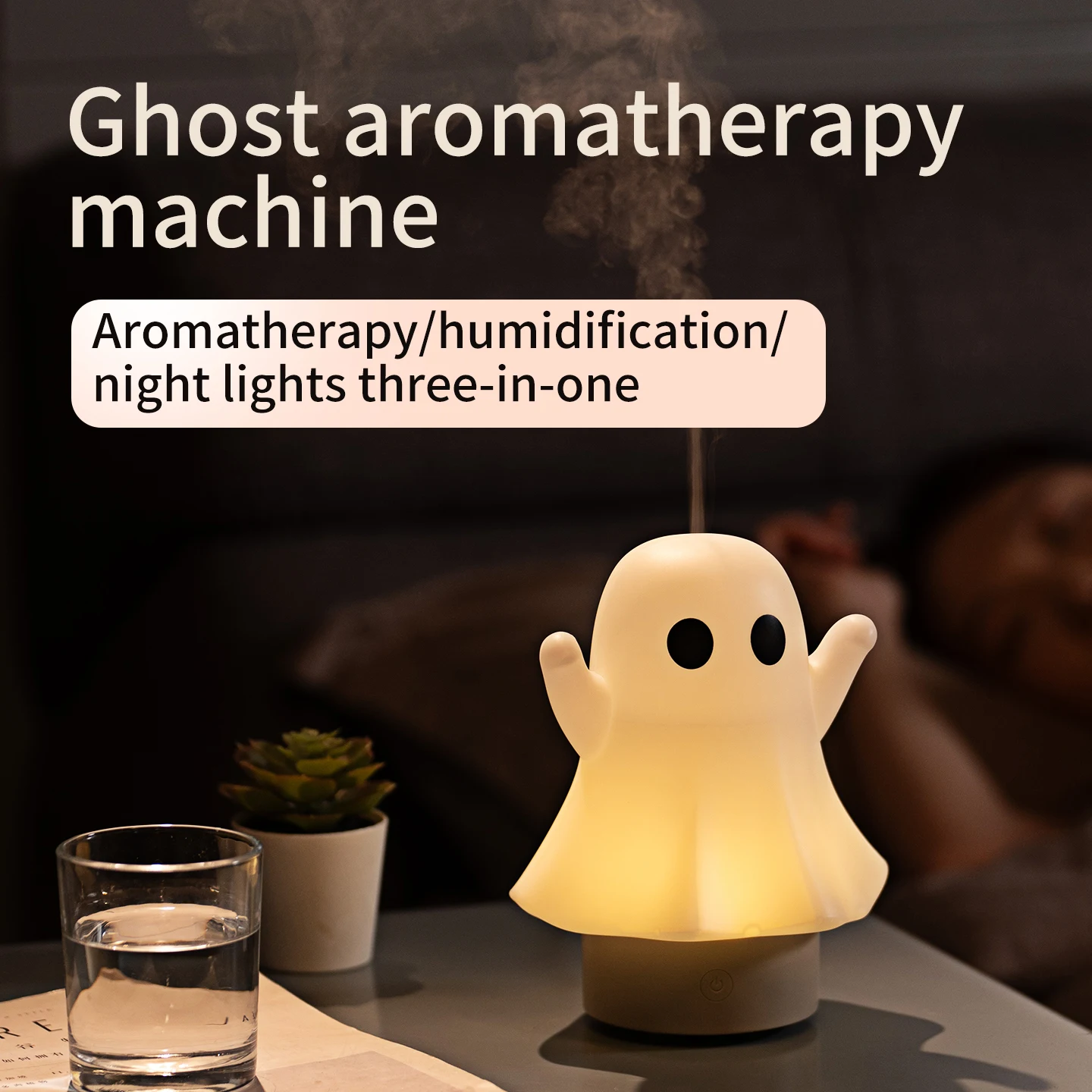 Nueva máquina de aromaterapia fantasma de Halloween, humidificador USB para el hogar y el dormitorio, luz de ambiente romántico colorida